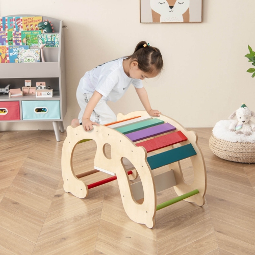 Arche de chevaux à bascule 2-en-1 pour enfants Montessori avec chaise berçante de Costway