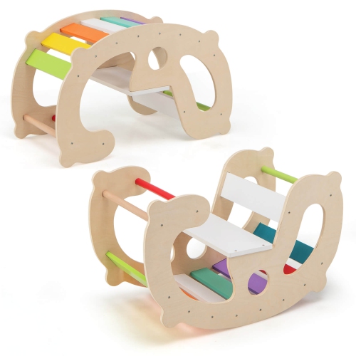 Arche de chevaux à bascule 2-en-1 pour enfants Montessori avec chaise berçante de Costway