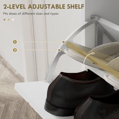 HOMCOM Narrow Shoe Cabinet with 4 Flip Drawers, Shoe Storage Cabinet with Adjustable Shelves, Hairpin Legs and 4 Vents for Hallway, Entryway, Holds