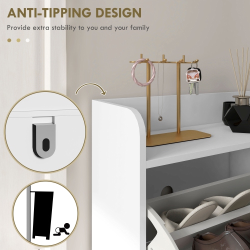 HOMCOM Narrow Shoe Cabinet with 4 Flip Drawers, Shoe Storage Cabinet with Adjustable Shelves, Hairpin Legs and 4 Vents for Hallway, Entryway, Holds