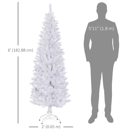 HOMCOM 6ft Tall Pencil Christmas Tree, Artificial Xmas Tree with 479 Branch Tips and Steel Base, Holiday Décor for Home Office, White
