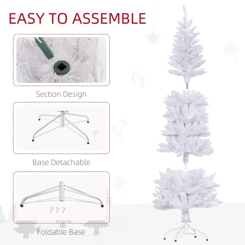 HOMCOM 6ft Tall Pencil Christmas Tree, Artificial Xmas Tree with 479 Branch Tips and Steel Base, Holiday Décor for Home Office, White