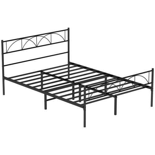 Image 1 de 9.. Cadre de lit double HOMCOM, cadre de lit plateforme en métal avec tête et pied de lit, support à lattes en acier, rangement sous le lit, pas besoin