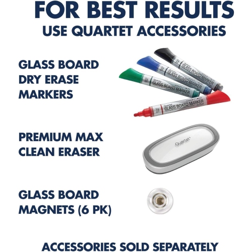 Quartet – tableau à effacement sec en verre Brilliance, 4 x 4 po, comprend plateau d’accessoires, matériel de montage, 2 aimants et 1 marqueur, blanc