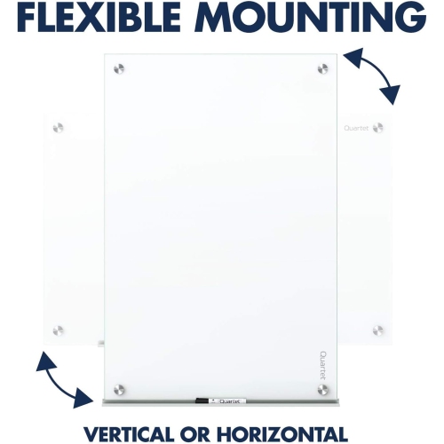 Quartet – tableau à effacement sec en verre Brilliance, 4 x 4 po, comprend plateau d’accessoires, matériel de montage, 2 aimants et 1 marqueur, blanc