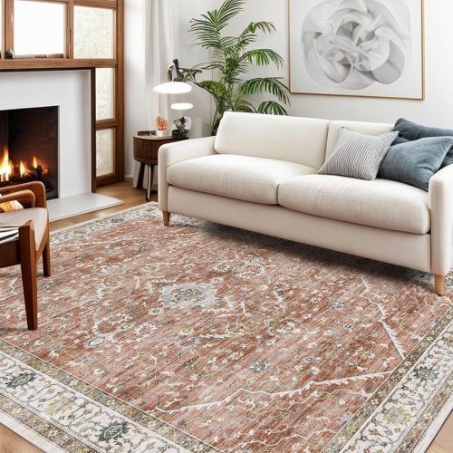 NIERBO  Indoor Rugs for Living Room - Boho 4' X 6' Area Rug Ultra Soft Vintage Rugs for Bedroom Laundry Room Decor, Low Pile Non-Slip Backing Throw