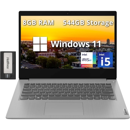 Image 1 de 9.. Lenovo IdeaPad 3 14" Full HD Business Laptop, Intel i5-1135G7, 544GB Storage, 8GB RAM, Intel Iris Xe Graphics, Windows 11, Platinum Grey