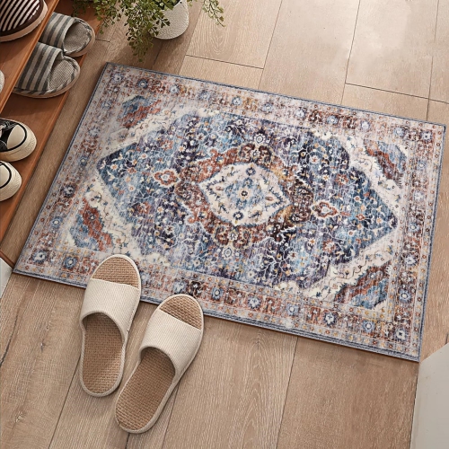 NIERBO  2' X 3' Washable Boho Rug Small Area Rugs for Entryway Bedroom Bathroom Kitchen Lliving Room, Soft Flower Rugs Low Pile Non-Slip Rubber