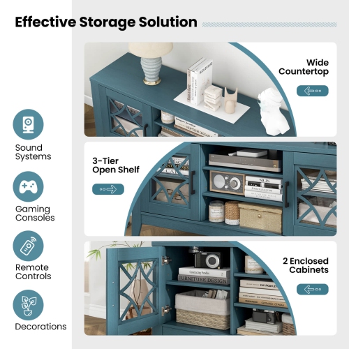 Meuble de Costway pour téléviseur de 65 po ou moins avec tablettes réglables à 3 positions et portes en verre trempé