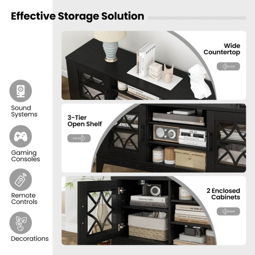 Meuble de Costway pour téléviseur de 65 po ou moins avec tablettes réglables à 3 positions et portes en verre trempé