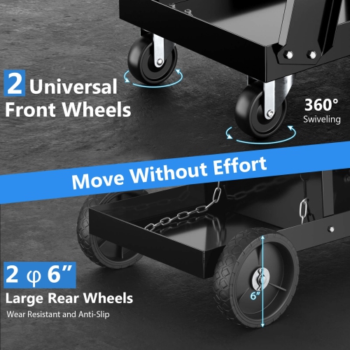 Chariot de soudage à 3 niveaux avec table inclinable et 4 chaînes anti-basculement de rangement de réservoir de Costway