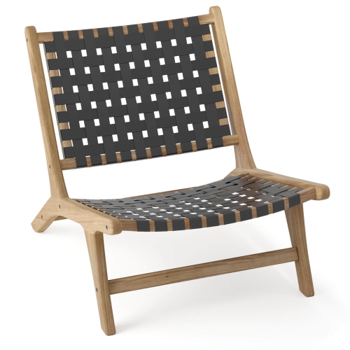 COSTWAY  Modern Teak Wood Lounge Chair With Nylon Woven Backrest & Seat Comfy Reading Chair