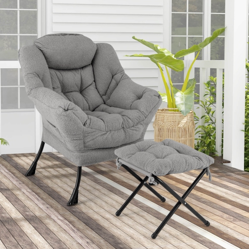 Fauteuil d'appoint de loisirs Lazy de Costway avec repose-pieds pliant et pochette de rangement