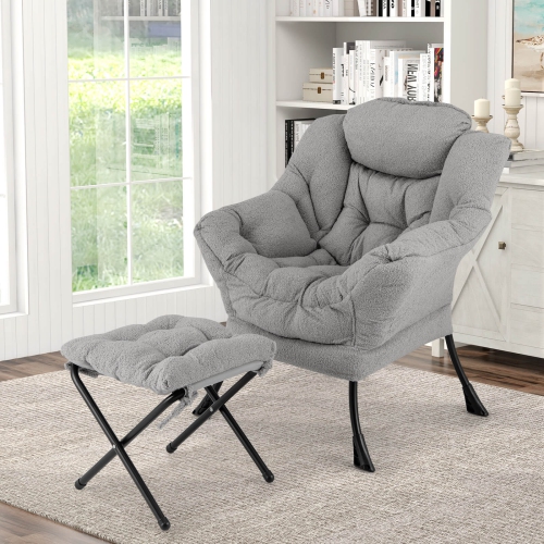 Fauteuil d'appoint de loisirs Lazy de Costway avec repose-pieds pliant et pochette de rangement