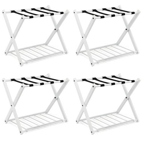 COSTWAY  Set Of 4 Folding Metal Luggage Rack Suitcase Shoe Holder Hotel Guestroom Withshelf