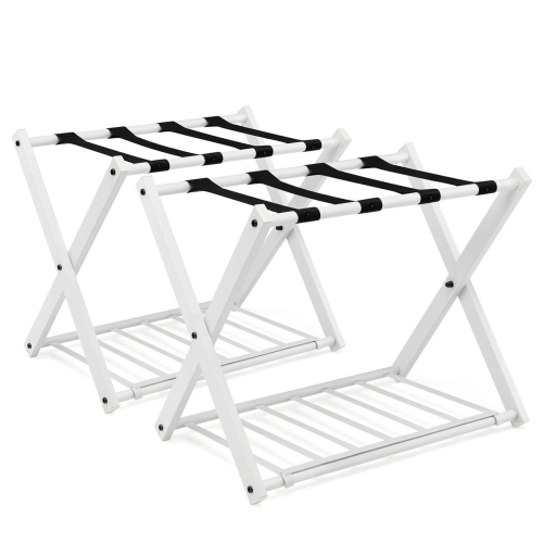 COSTWAY  Set Of 2 Folding Metal Luggage Rack Suitcase Shoe Holder Hotel Guestroom Withshelf