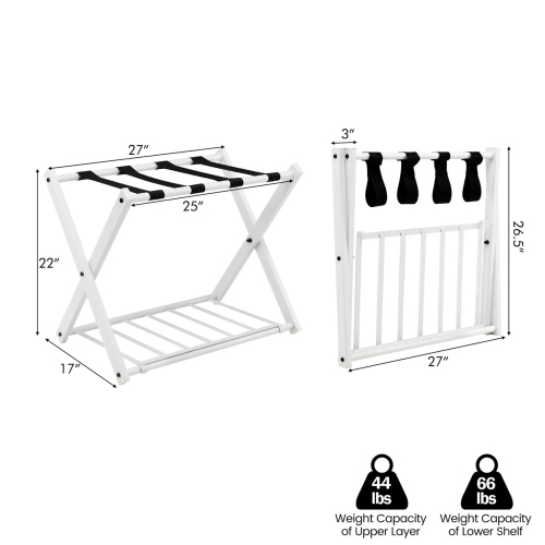 Costway Set of 2 Folding Metal Luggage Rack Suitcase Shoe Holder Hotel Guestroom withShelf