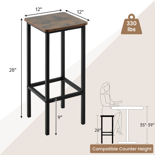 Costway 28" Bar Stools Set of 4 Backless Dining Stools with Footrest Sturdy Metal Frame