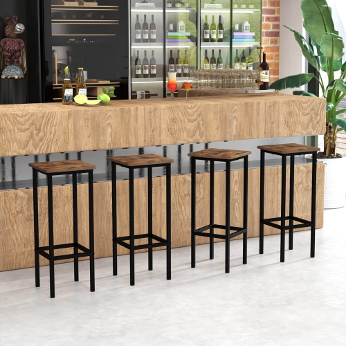 Costway 28" Bar Stools Set of 4 Backless Dining Stools with Footrest Sturdy Metal Frame