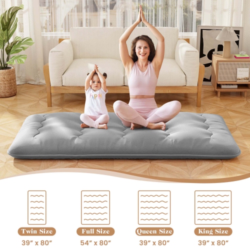 Costway Twin Futon Mattress Japanese Floor Sleeping Pad Washable Cover Carry Bag Grey