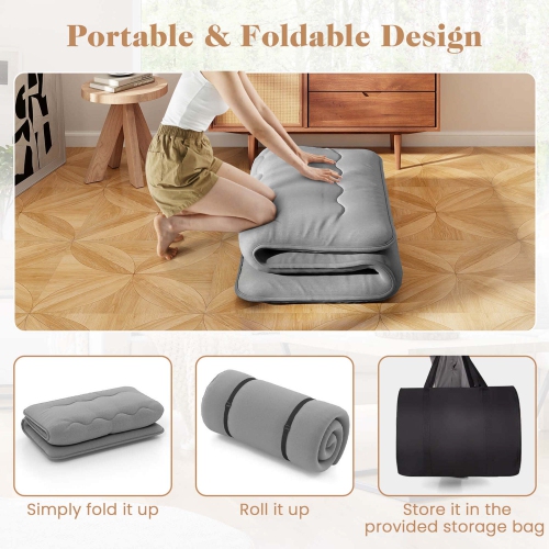 Costway Twin Futon Mattress Japanese Floor Sleeping Pad Washable Cover Carry Bag Grey