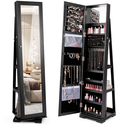 Image 1 de 9.. Meuble de rangement rotatif 2-en-1 avec miroir verrouillable 360degree de Costway