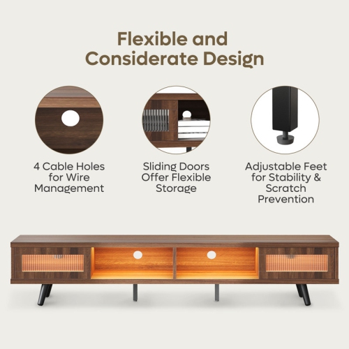 Meuble moderne Bestier pour téléviseur de 70 po, console multimédia DEL avec organisation des câbles