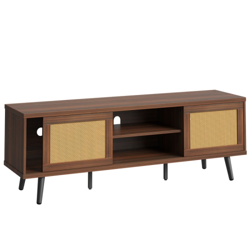 Bestier Mid-century Modern Tv Stand For 70" Tv ,media Console With Natural Rattan Sliding Door