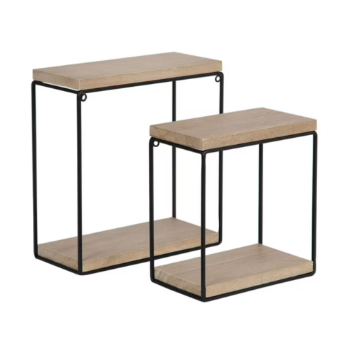 hometrends Boxton Wood and Metal Floating Wall Shelf Set, Set of 2