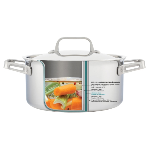 5.1L Meyer ProClad 5-Ply Aluminum Core Stainless Steel Dutch Oven with Cover, Made in Canada