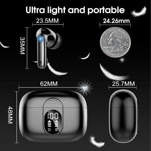 Wireless Earbuds, 2024 Bluetooth 5.3 Headphones HiFi Stereo Ear Bud, 40Hrs Playtime Bluetooth Earbuds with 4 ENC Noise Cancelling Mics, IP7