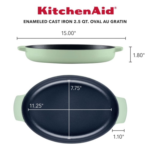 Plat à rôtir en fonte émaillée de 2,5 pte au gratin de KitchenAid - pistache