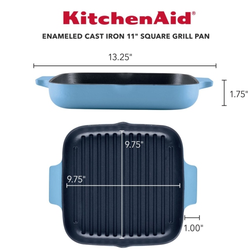 Poêle à griller en fonte émaillée de 11 po de KitchenAid - velours bleu