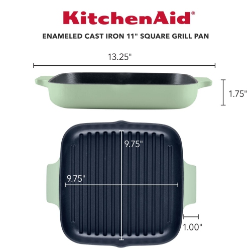 KitchenAid 11-Inch Enameled Cast Iron Grill Pan - Pistachio