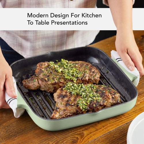 KitchenAid 11-Inch Enameled Cast Iron Grill Pan - Pistachio