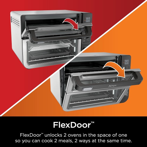 Ninja DCT401 12-in-1 Double Oven with FlexDoor, FlavorSeal & Smart Finish, Rapid Top Convection and Air Fry Bottom, Bake, Roast, Toast, Air Fry,