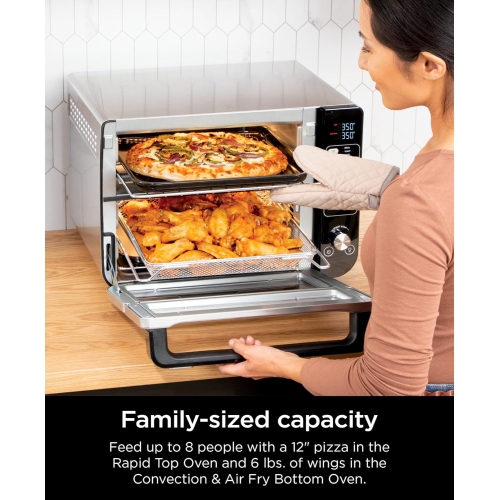 Ninja DCT401 12-in-1 Double Oven with FlexDoor, FlavorSeal & Smart Finish, Rapid Top Convection and Air Fry Bottom, Bake, Roast, Toast, Air Fry,