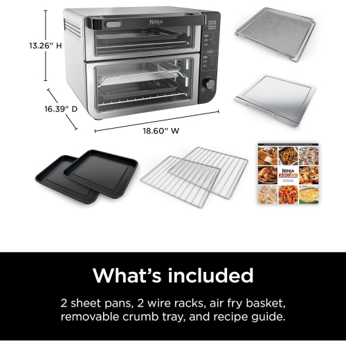 Ninja DCT401 12-in-1 Double Oven with FlexDoor, FlavorSeal & Smart Finish, Rapid Top Convection and Air Fry Bottom, Bake, Roast, Toast, Air Fry,