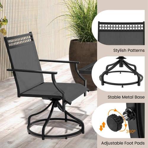 Costway Patio Swivel Dining Chairs Set of 2 with Quick-Drying Fabric and Metal Frame