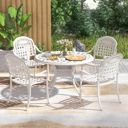 Chaises d'accoudoir de patio en aluminium moulé de Costway 4 pièces blanc extérieur empilable