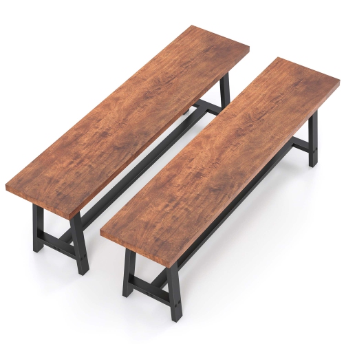 COSTWAY  2 PCs 60" Dining Bench 3 Person Entryway Shoe Bench With Metal Frame for Hallway