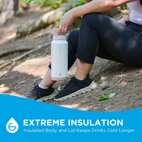 GROSCHE ALPINE Flip 'N Sip Insulated Water Bottle, Leakproof Water Bottle with Straw| 40oz. - Cream White