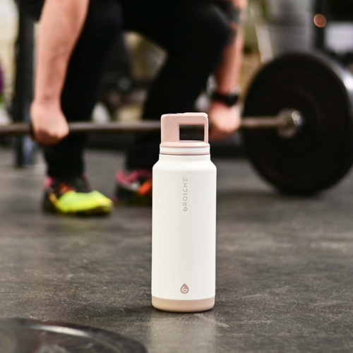 GROSCHE ALPINE Flip 'N Sip Insulated Water Bottle, Leakproof Water Bottle with Straw| 40oz. - Cream White