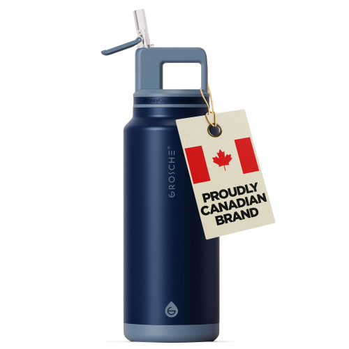 Bouteille d'eau isotherme GROSCHE ALPINE Flip 'N SIP | bouteille d'eau à l'épreuve des fuites avec paille | 40&nbsp;oz - Bleu montagne