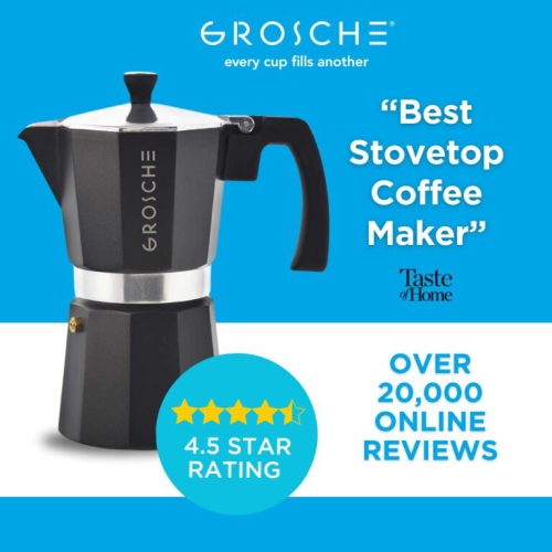 GROSCHE MILANO Stovetop Espresso Maker 12 Espresso Cups Moka Pot | Home Espresso Coffee Maker - Black