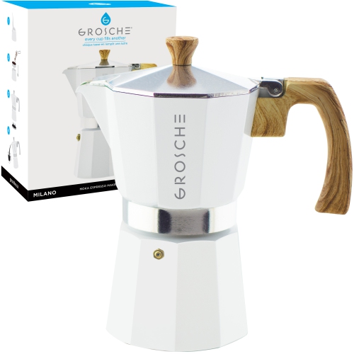 GROSCHE  Milano Stovetop Espresso Maker 6 Espresso Cups Moka Pot | Home Espresso Coffee Maker - In White