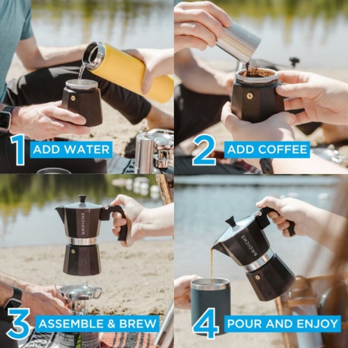 GROSCHE MILANO Stovetop Espresso Maker 6 Espresso Cups Moka Pot | Home Espresso Coffee Maker - White