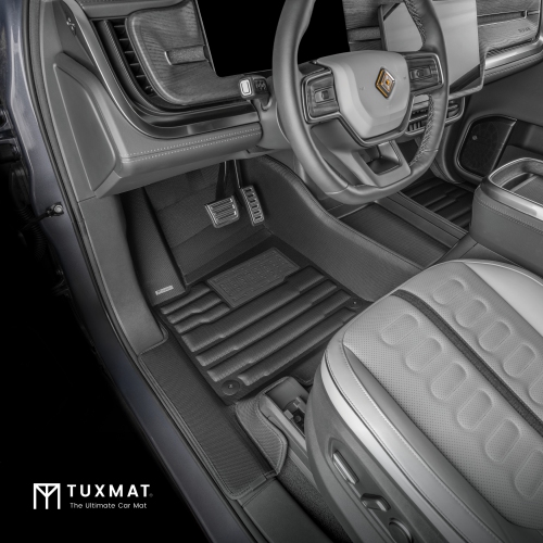 TuxMat - For Rivian R1T 2023-2024 Models - Custom Car Mats - Maximum Coverage, All Weather, Laser Measured - This Full Set Includes 1st and 2nd Rows