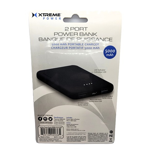 2 USB Port Black Power Bank 5000mha