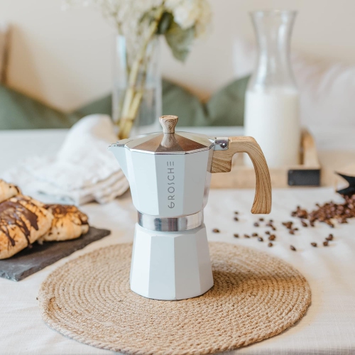 GROSCHE MILANO Stovetop Espresso Maker 9 Espresso Cups Moka Pot | Home Espresso Coffee Maker - White